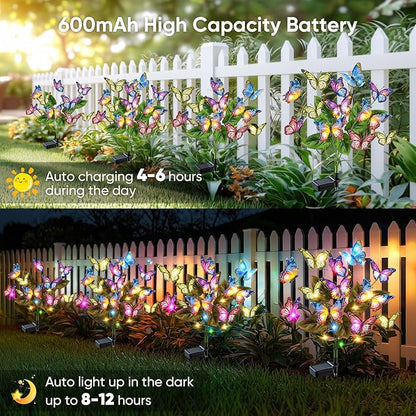 Solar Lights Outdoor Garden Decor: Gardening Gifts for Women Mom - 6 Pack 102 Butterfly Solar Lights with Colorful Bulbs - Outside Waterproof Christmas Decorations for Yard Patio Pathway Porch Lawn