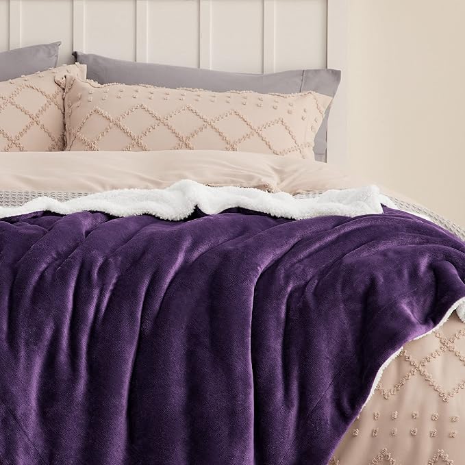 Bedsure GentleSoft Sherpa Fleece Blankets King Size for Bed - Thick and Warm Throw for Women, Soft Fuzzy Plush King Blanket for Winter, Purple, 108x90 Inches