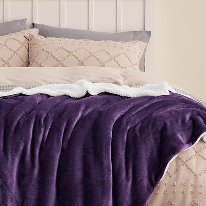 Bedsure GentleSoft Sherpa Fleece Throw Blanket for Couch - Thick and Warm Throw for Women, Soft Fuzzy Plush Blanket for Winter, Purple, 50x60 Inches
