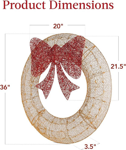 Best Choice Products 36in Pre-Lit Outdoor Christmas Wreath Decoration, LED Metal Holiday Decor for Home w/ 120 Lights, Bow - Gold/Red