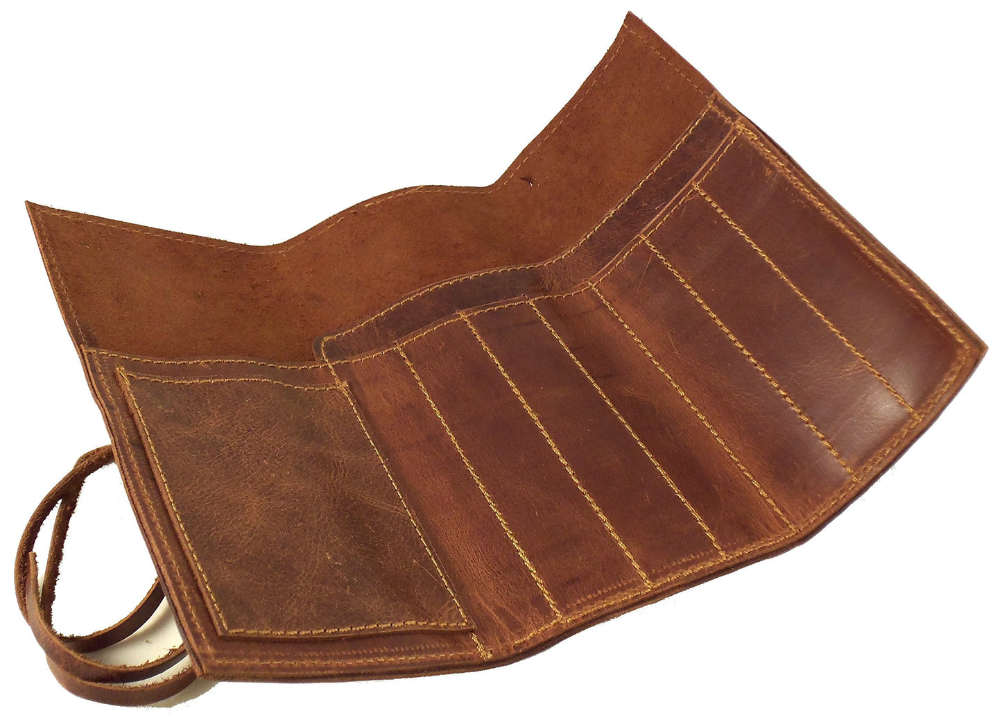 Rustic Genuine Leather Pencil Roll - Pen and Pencil Case - Dark Brown