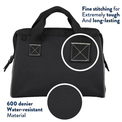 Olympia Tools Tool Bag 12 Inch, Heavy Duty Tools Bag with 3 Large Pockets, Adjustable Shouder Straps and 600D Reinforced Material