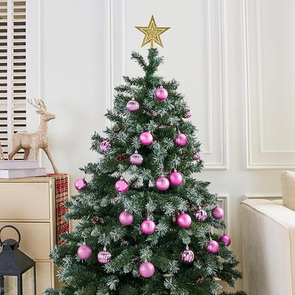 JOIEDOMI 24 Pcs Pink Christmas Balls Ornaments Set, 2.36" Christmas Tree Ornaments Shatterproof, Xmas Balls Hanging Decorations for Tree Wreath Garland Holiday Wedding Indoor Party Decor