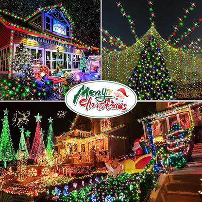 Hezbjiti 1000 LED 403 FT Christmas String Lights Outdoor, 8 Lighting Modes IP44 Waterproof Fairy Lights with Timer and Dimmable Function for Home Party Tree Decorations (Red+Green, Clear Wire)