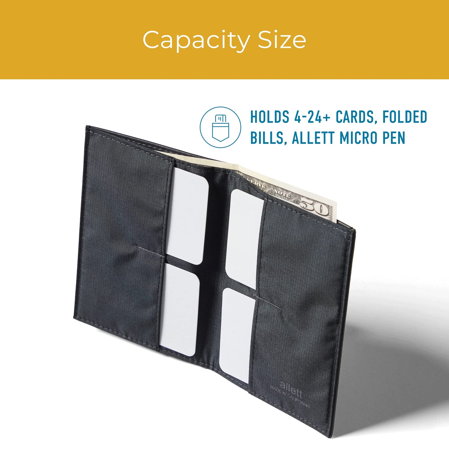 Allett Original Wallet, Onyx Black | Leather, Slim, Minimalist | RFID Blocking, Ultra Thin Bifold, Front Pocket | Holds 4-24+ Cards, Bills, Receipts | Wallets for Men & Women