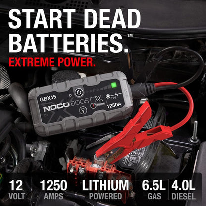 NOCO Boost X GBX45: 1250A UltraSafe Jump Starter – 12V Lithium Battery Booster Pack, Portable Jump Box, Power Bank & Jumper Cables - for 6.5L Gas and 4.0L Diesel Engines