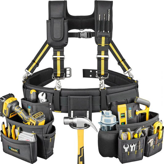 Bravex Tool Belt Suspenders, Tool Vest Pro Ultra 20 Bags H-Style Toolbelt 5 Combo Apron Tool Pouch For Framers Carpenter Electrician 1200D Ballistic Nylon
