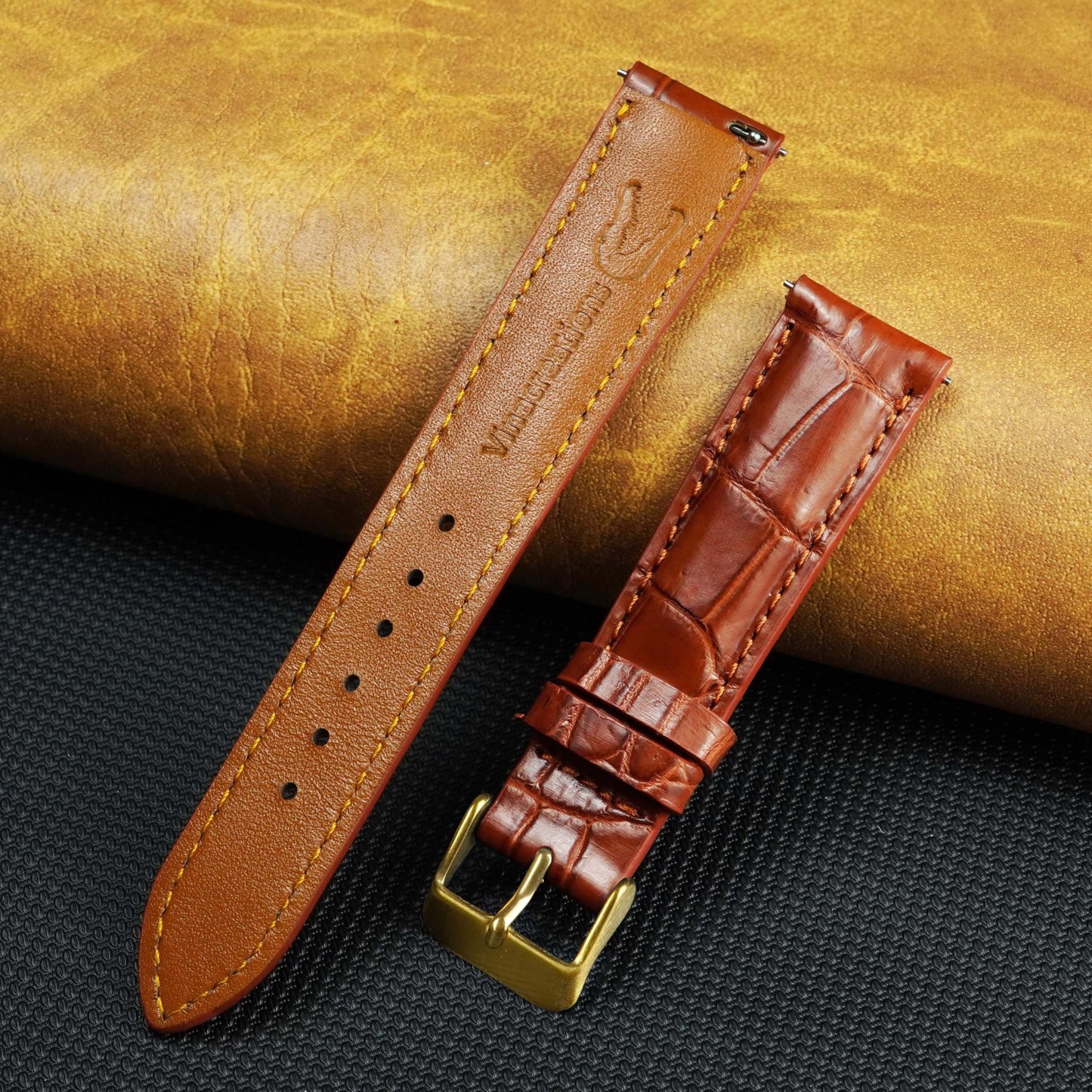 Premium 18mm Light Brown Watch Band for Men, Handcraft Leather Watch Strap, Easy Install Strap Gold Stainless Buckle Present Gift Husband Boyfriend Son Christmas Fathers Day Birthday DH06G18MM