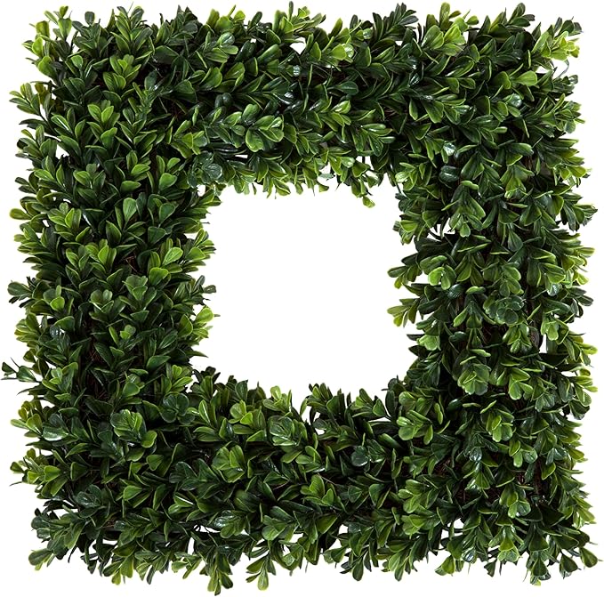 Pure Garden Boxwood Wreath - 16.5-Inch Square UV Resistant Artificial Spring, Summer, Fall or Winter Wreath - Outdoor/Indoor Wreaths for Front Door