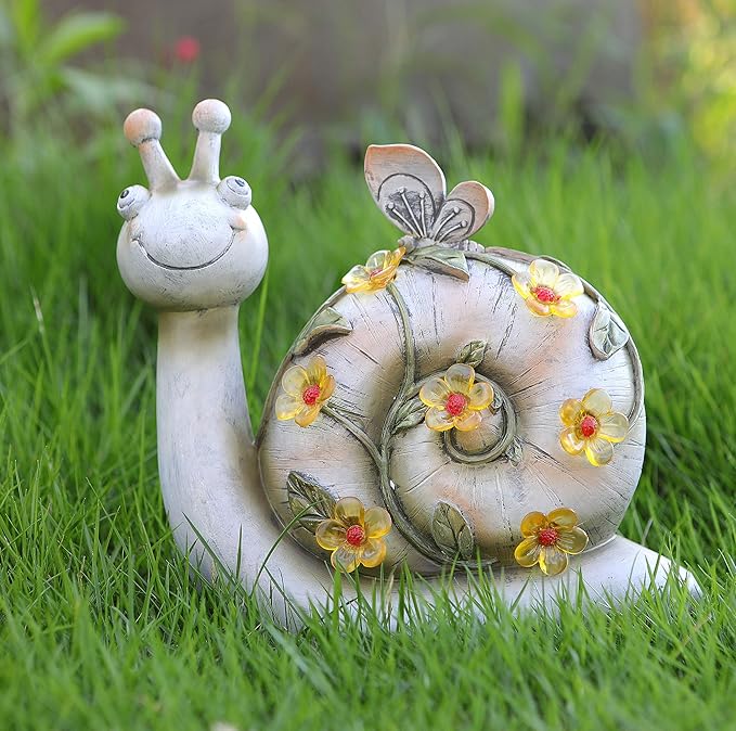 Resin Snail Figurine Lights Solar Powered Outdoor Statue Lights for Patio Lawn Garden Yard Decorations, L8.5 x W3.5X H8.5 Inch