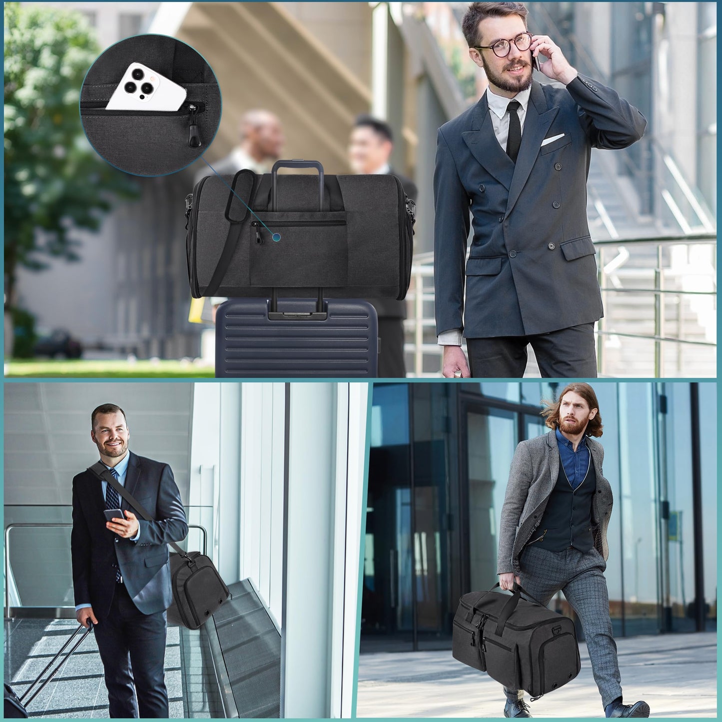 HILOMON Convertible Duffle Bags for Travel Carry On Suit Duffle Bags with Shoulder Strap 2 in 1 Hanging Garment Duffle Bag for Men Women (Black Mesh Storage)