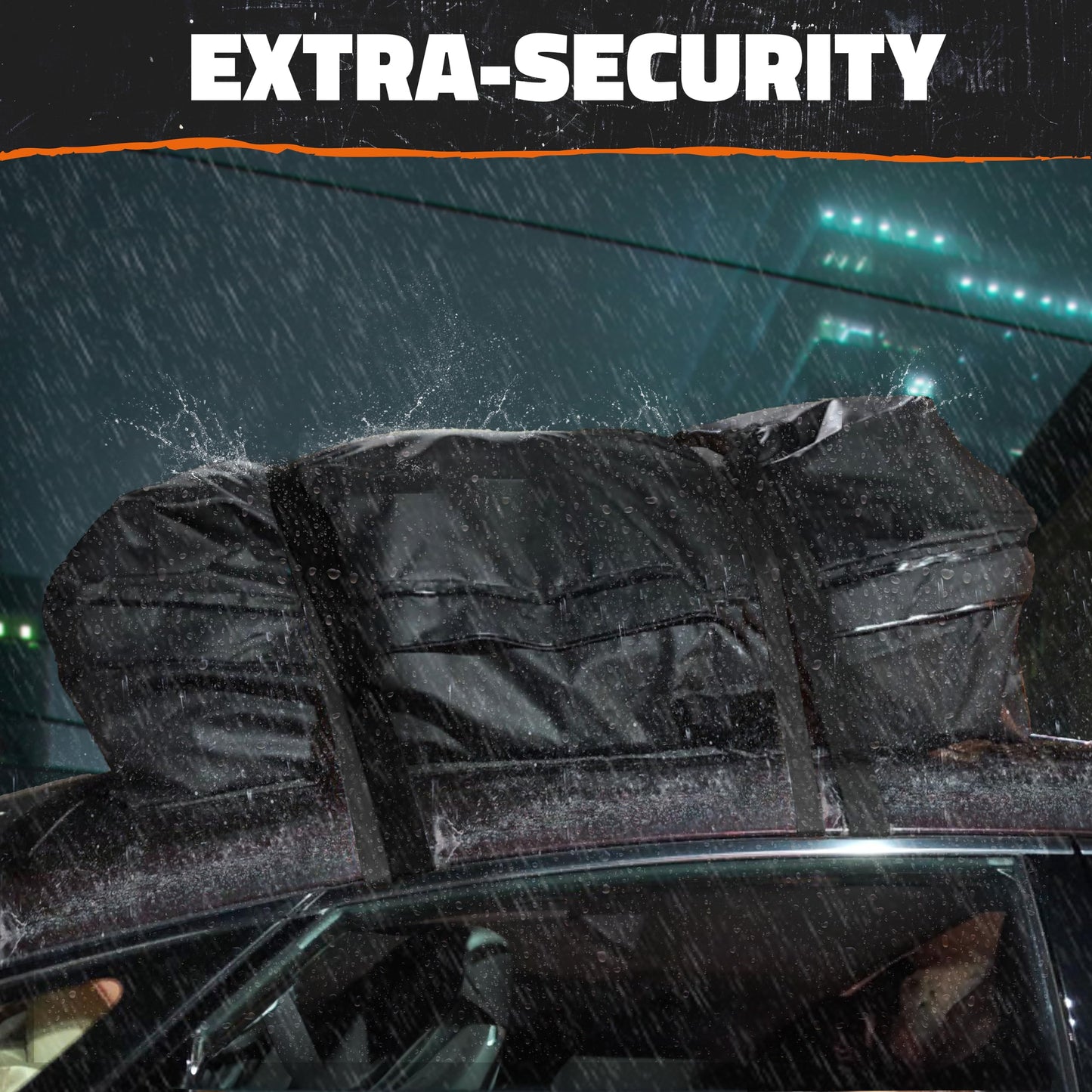 Mockins 25 Cu.Ft. Heavy Duty Car Roof Bag 60"x43"x17" | Works with or Without Roof Rack | Great for Road Trip Vacations, Camping Adventures & More | Set Includes Roof Mat, Lock, Hooks & Straps