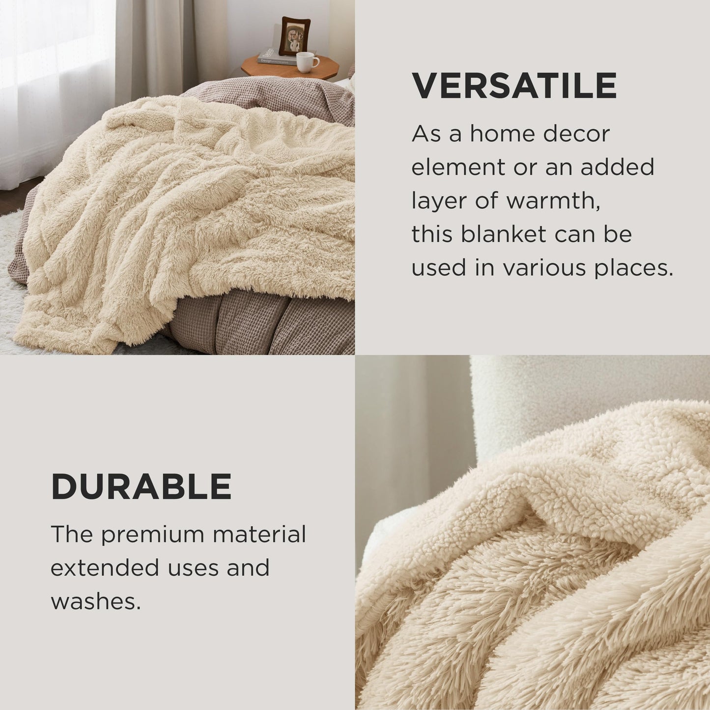 Bedsure GentleSoft Fluffy Beige Throw Blanket for Bed, Faux Fur Gifts Beige Decor Light Tan Khaki Blanket Neutral Decoration for Home, Soft Cozy Fuzzy Plush Thick Warm Sherpa Fleece Cute Stuff, 50x60