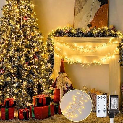 JMEXSUSS Warm White 800 LED Christmas Cluster Lights Plug in, 40ft Christmas String Lights Outdoor Waterproof with Remote, 8 Modes Christmas Tree Lights for Christmas Tree Wreath