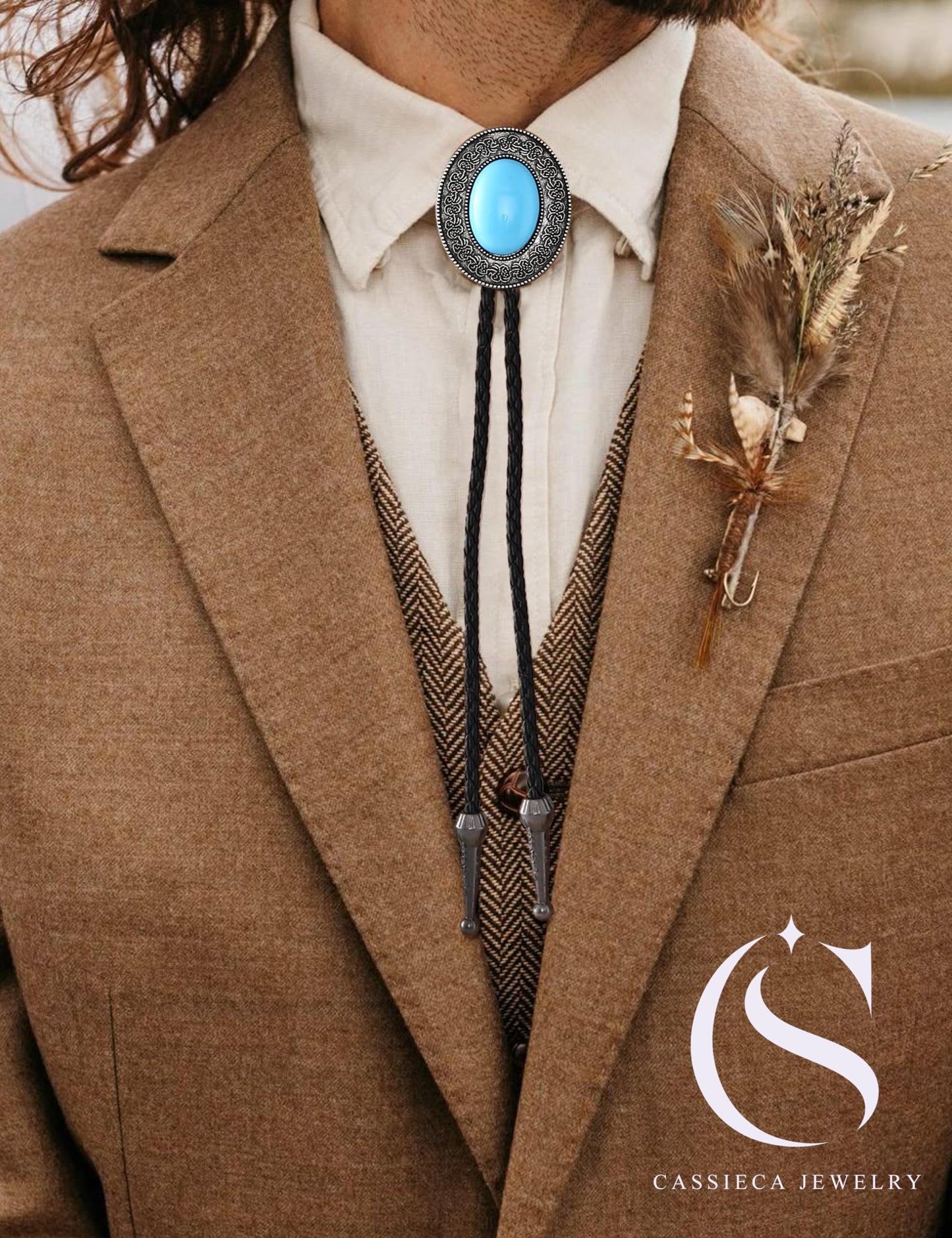 CASSIECA 4Pcs Handmade Bolo Tie for Men Western Cowboy Leather Necktie Halloween Costume Accessories for Men Women