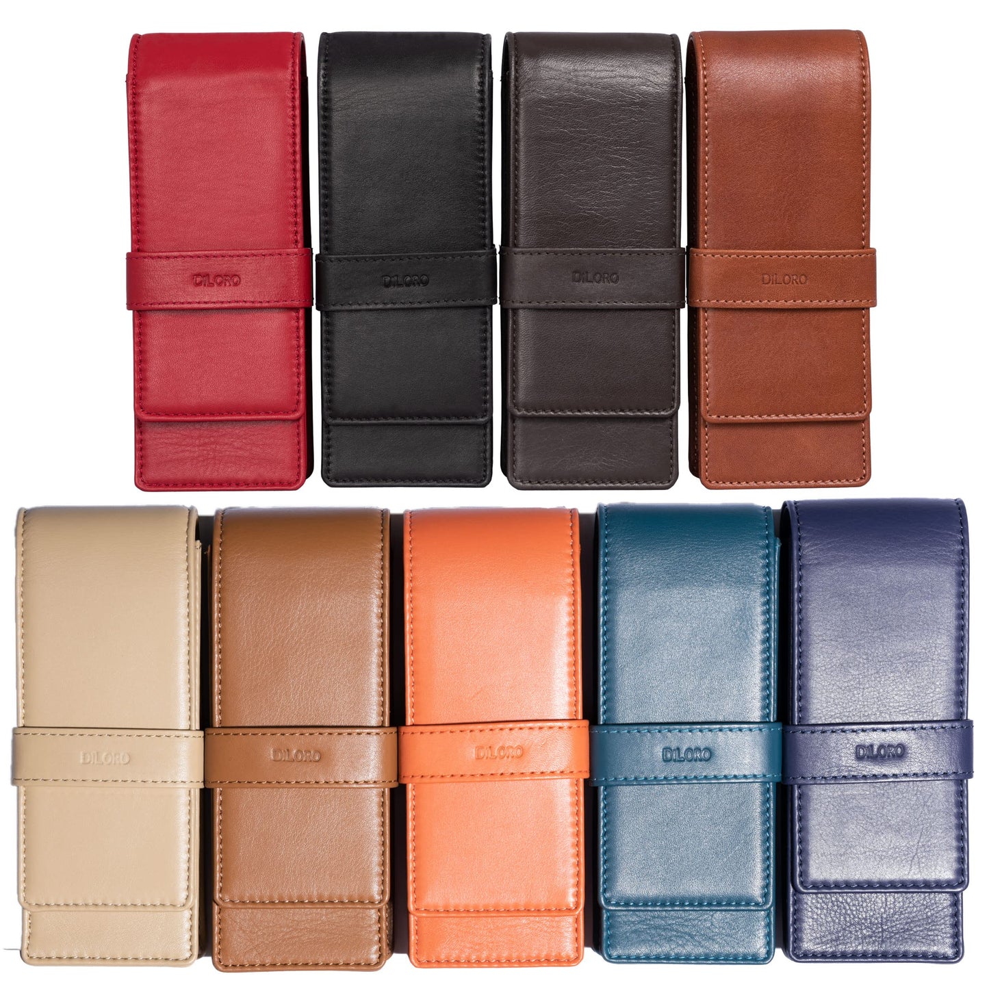 DiLoro Leather Triple Pen Case Pencil Pouch Holder for Three Fountain Ballpoint Rollerball Pens and Pencils (Tan)