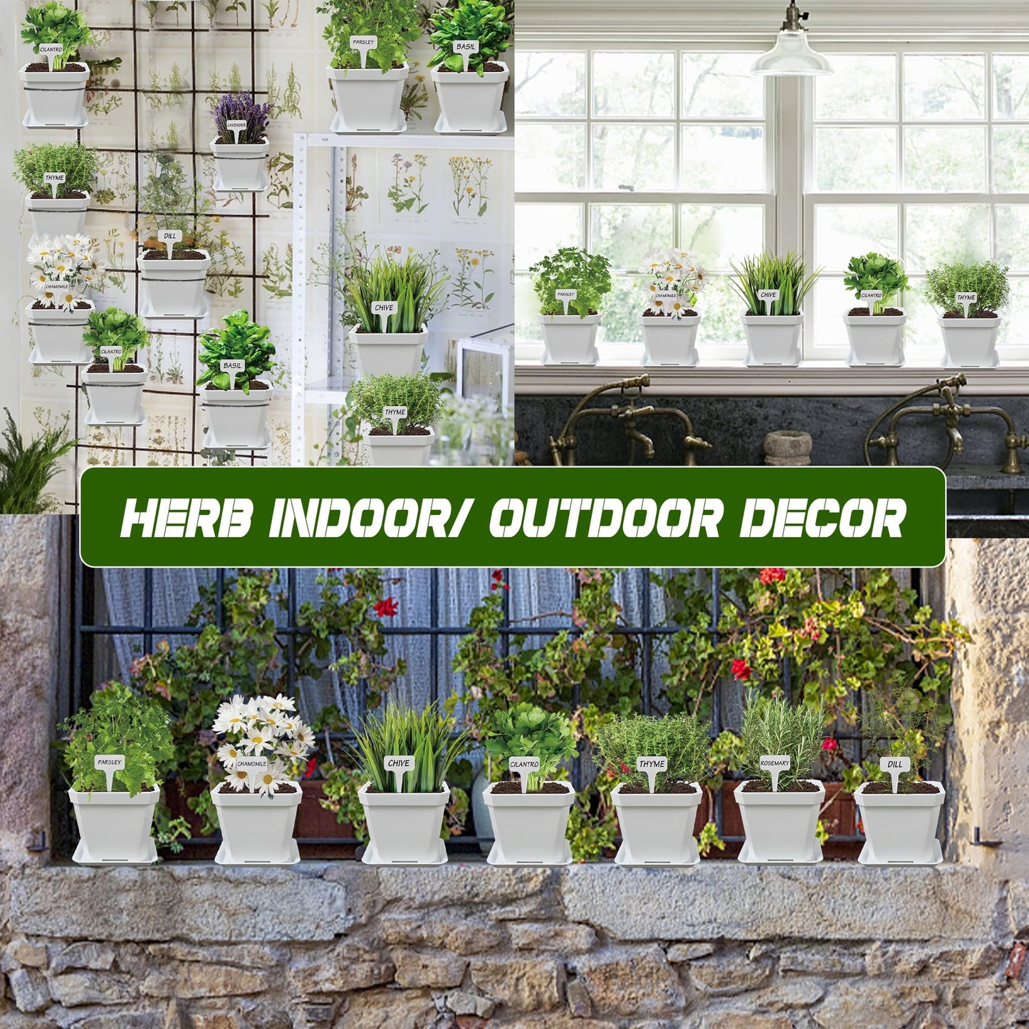 Meekear 10 Herb Seeds Garden Starter Grow Kit with White Pots, Markers, Nutritional Soil, Watering, Herb Clipper, Complete Indoor Potted Plant Growing Set for Kitchen DIY