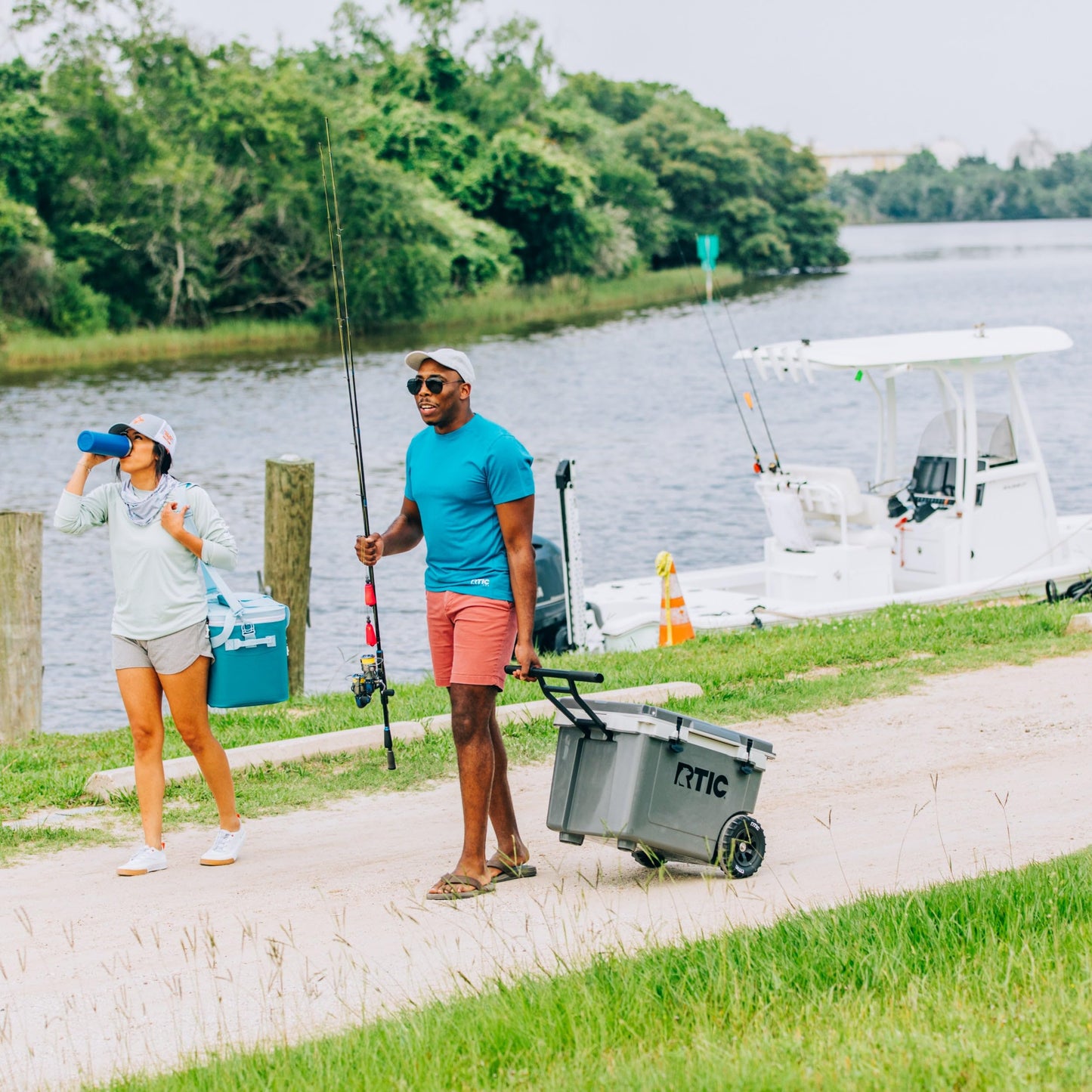 RTIC 52 Quart Ultra-Light Wheeled Hard Cooler Insulated Portable Ice Chest Box for Beach, Drink, Beverage, Camping, Picnic, Fishing, Boat, Barbecue, 30% Lighter Than Rotomolded, Dark Grey & Cool Grey