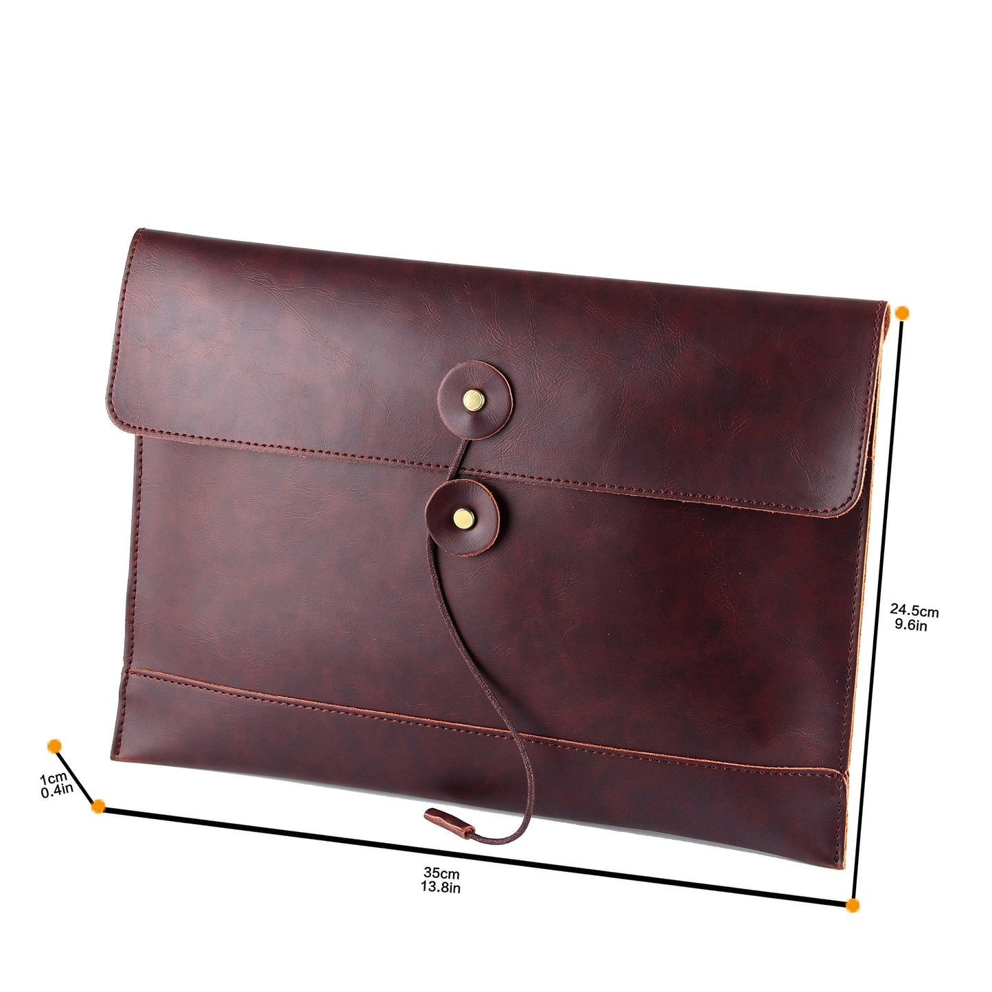men woman pu leather multifunction office documents bags A4 paper file pouch envelope bag conference, Brown, 13.8"(L)x9.8"(H) x 0.2"(W)