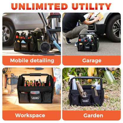 Detailing Caddy Organizer with Handle - Storage, Cars, & Cleaning Caddy for Supplies, Tools, & Home Improvement - Heavy Duty Car Detailing Supplies With Multi-Pockets & Collapsible Tote Design