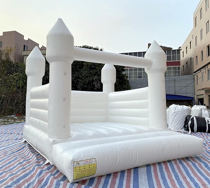 White Bounce House Castle with Air Blower 13FT, PVC Inflatable Bouncy Castle White Jumper Bouncy Castle Wedding Decorations Jumping Bed for Party Birthday(13FT x 11.5FT x 10FT)