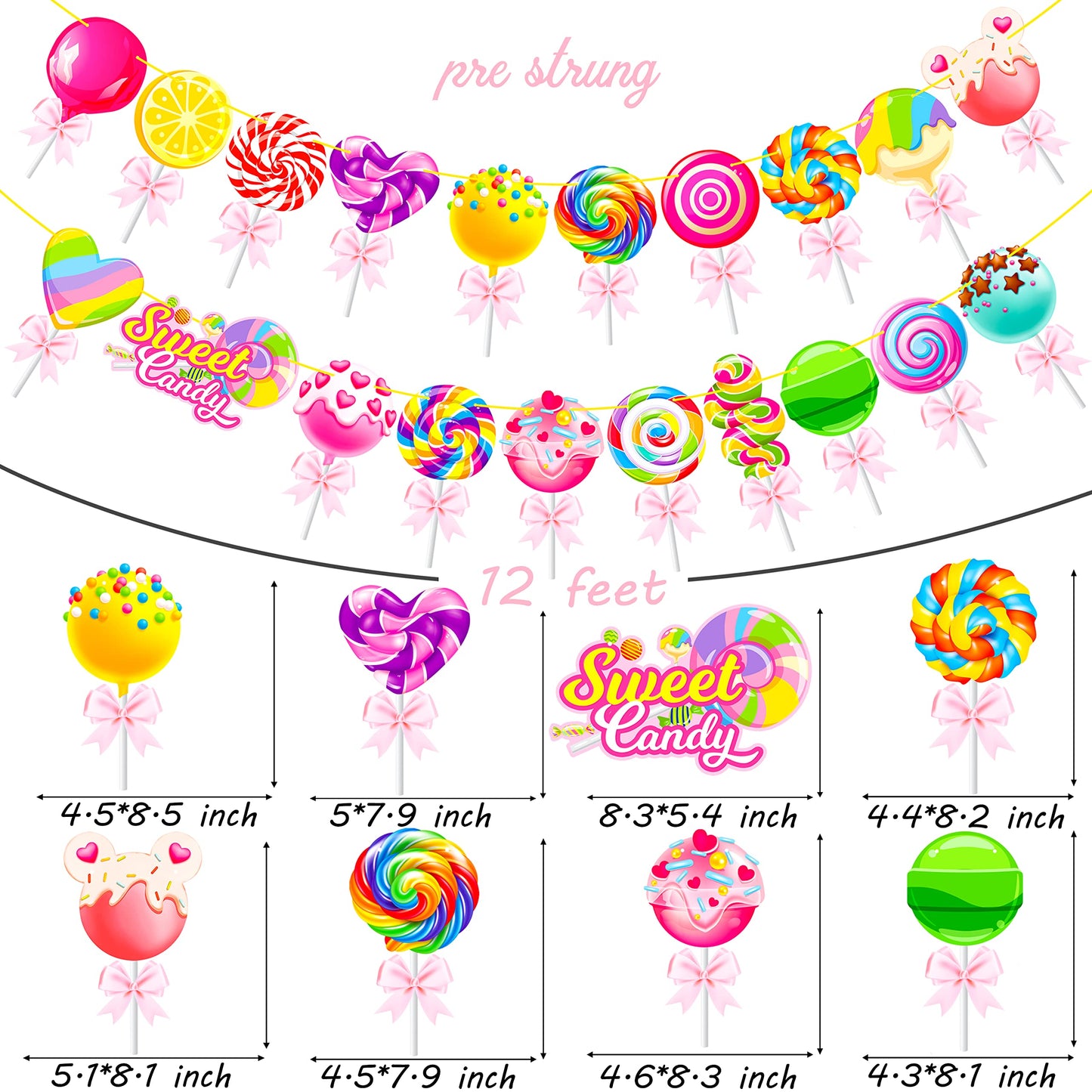 Candy Party Banners 2Pcs Candy Birthday Party Cutout Banners Lollipop Party Decorations for Candyland Baby Shower Supplies