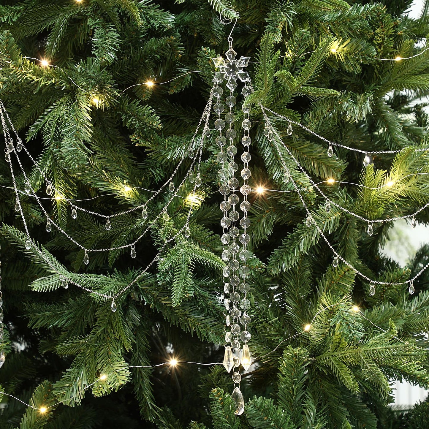 Yalikop 6 ft Crystal Tassel Garland Decoration Wedding Party Favor Ornament Clear Acrylic Hanging for Wedding Table Wall Stair Railings Winter Wonderland Decorations
