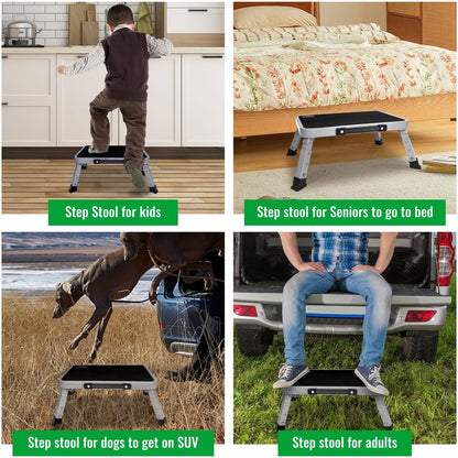 3 Levels Adjustable Folding Step Stool,Foldable RV Step Stool,Safer Metal Stepping Stool for Adults and Seniors,Sturdy and Stable,350 Ibs Capacity,for Bedroom,Kitchen,Office,SUV and More Use