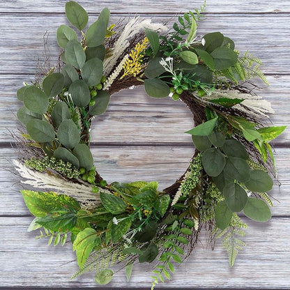 Sweet Anne Eucalyptus Wreath Set - Two 22-Inch Artificial Spring, Summer, or Fall Wreaths for Home Decor - Indoor Decor by Pure Garden