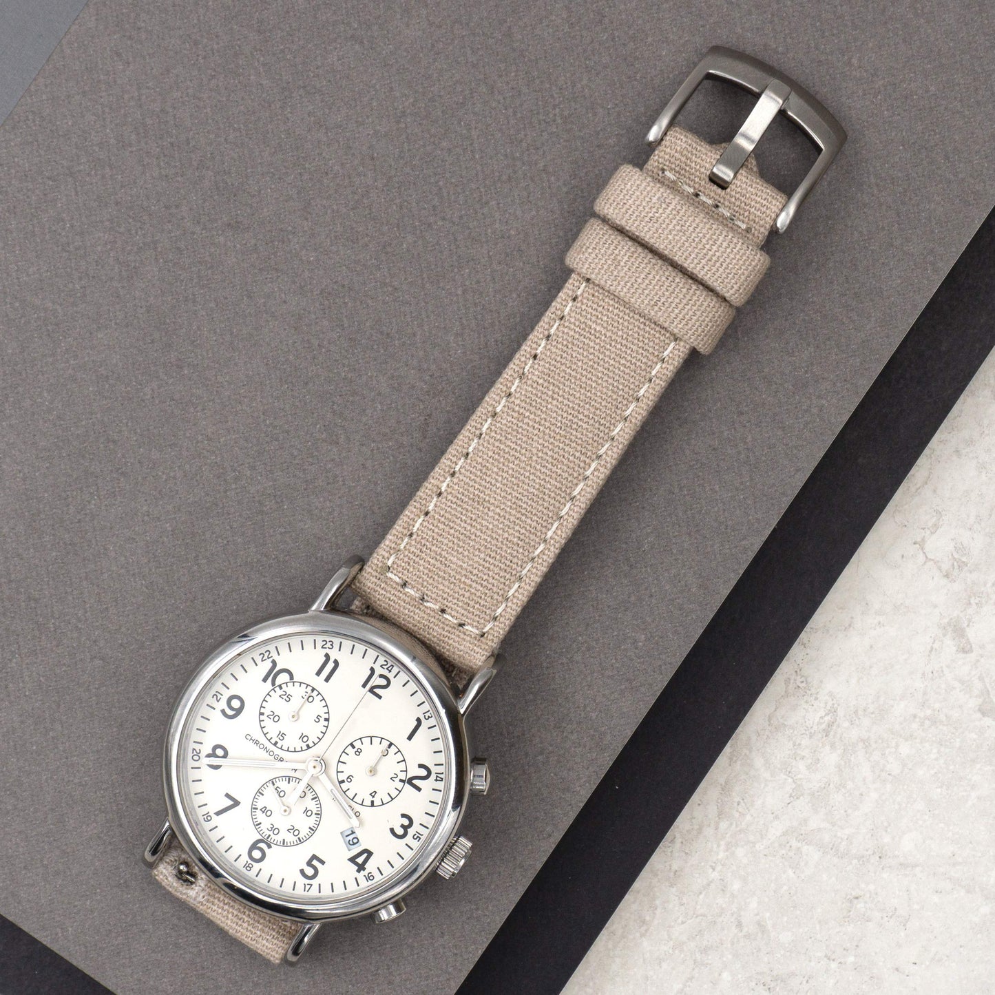 Benchmark Canvas Watch Band - Quick Release Cotton Fabric Watch Straps for Men & Women (22mm, Khaki Tan)