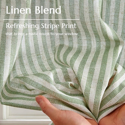 jinchan Striped Linen Kitchen Curtains 24 Inches Length Tier Curtains Farmhouse Modern Cafe Style Small Window Treatments Airy Light Filtering Rod Pocket for Living Room Bathroom 2 Panels Sage Green
