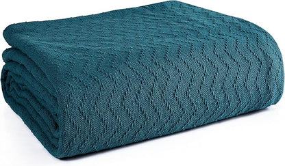 BELIZZI HOME 100% Cotton Bed Blanket, Breathable Thermal Blanket King Size, Soft Chevron Thermal Blanket 90''x102'', Cotton Bed Blanket, Perfect for Layering Any Bed for All Season, Teal