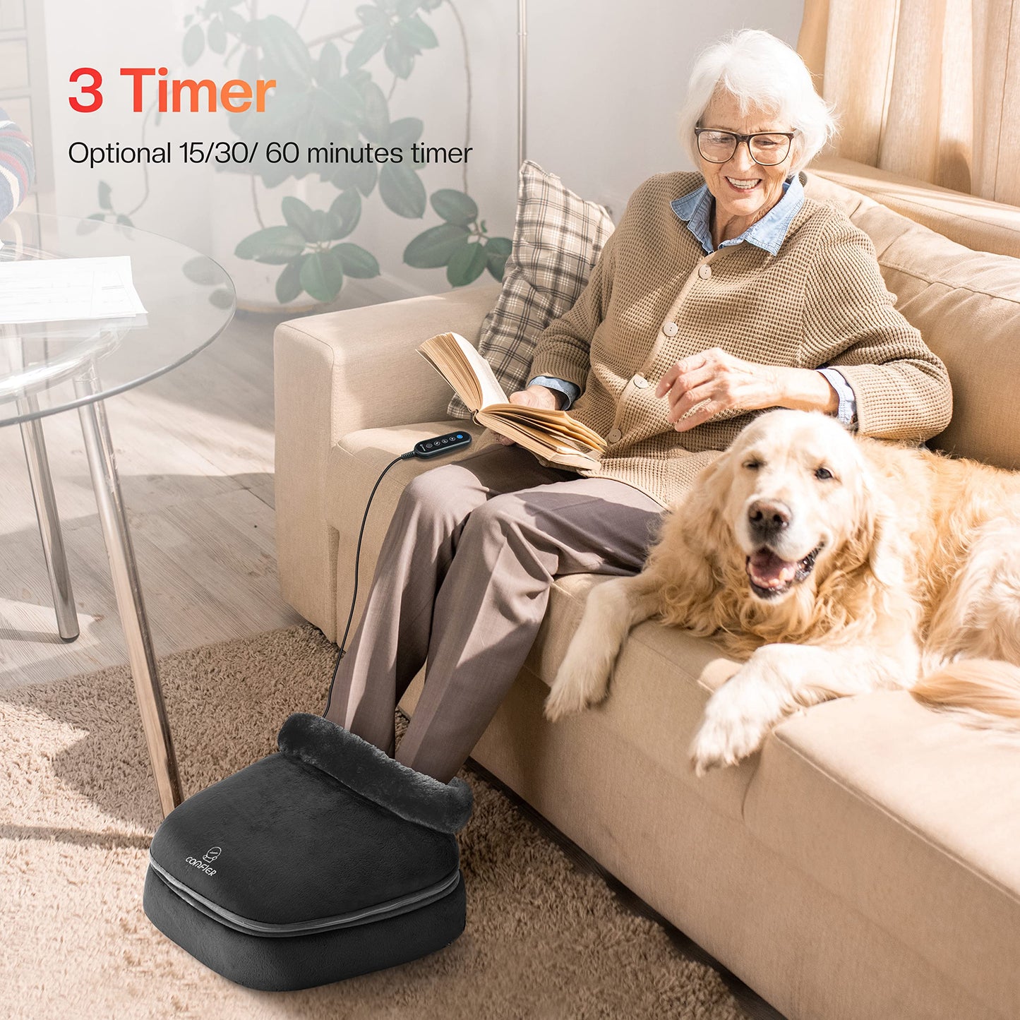 COMFIER Foot Massager with Heat, Electric Foot Warmer,Gifts for Women,Men, Shiatsu Feet Massager Machine for Plantar Fasciitis,Neuropathy, 2-in-1 Foot & Back Massager, Foot Heater