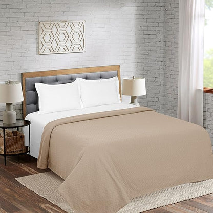 BELIZZI HOME 100% Cotton Bed Blanket, Breathable Thermal Blanket King Size, Soft Chevron 90inchx102inch, Perfect for Layering Any All Season, Beige, Biege, (90inchx102inch)