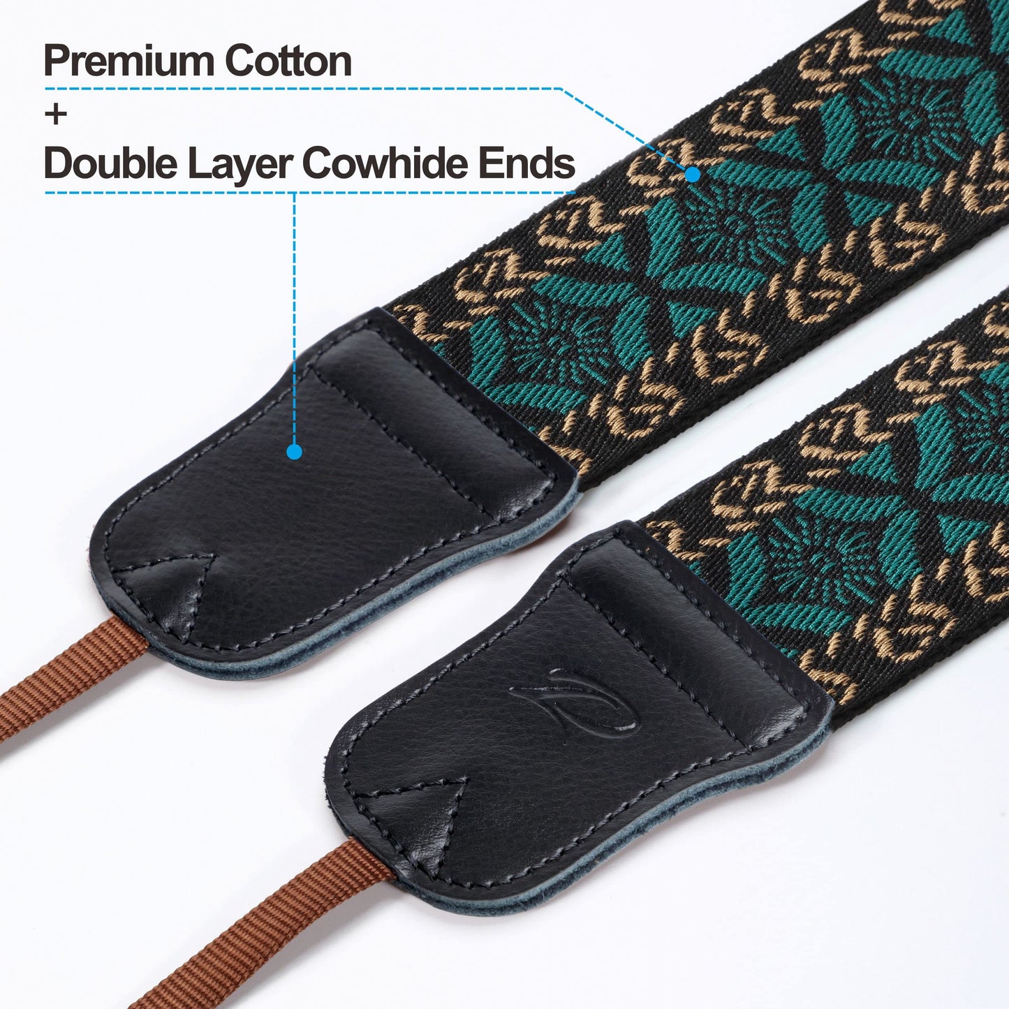 Padwa Lifestyle Mystic Green Embroidered Camera Strap - Double Layer Cowhide Ends,2" Cotton Vintage Camera Straps, Adjustable Neck & Shoulder Strap for All DSLR Cameras,Great Gift for Photographers