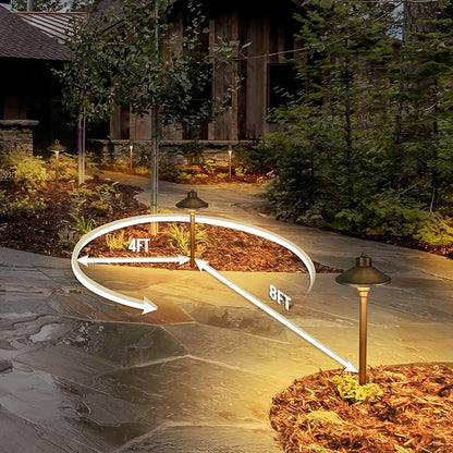 GKOLED Solid Brass Landscape Path Lights (6.7" Shade, 20" Tall), Low Voltage LED 3W 12-24V AC/DC China Hat Path Lighting, 2700K Outdoor Waterproof Walkway Light, with Stake and G4 Bulb, 12 Pack