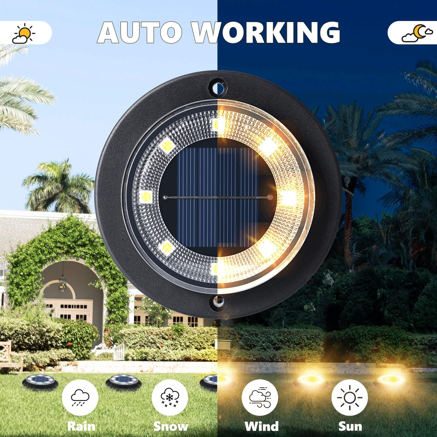 Flacchi Solar Ground Lights - Solar Powered Lights Outdoor Solar Disk Light Waterproof Landscape Light for Patio Yard Pathway Walkway Driveway (Warm White, 12 Pack)