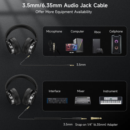 Rumoon Wired Headphones Over Ear, Studio Monitor & Mixing DJ Headphones with 50mm Neodymium Drivers and 1/4 to 3.5mm Jack for Guitar AMP Podcast Piano Keyboard (Black)