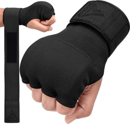 RDX Gel Boxing Hand Wraps Inner Gloves Men Women, Quick 100cm Long Wrist Straps, Elasticated Padded Fist Under Mitts Protection, Muay Thai MMA Kickboxing Martial Arts (Full Black, XL)