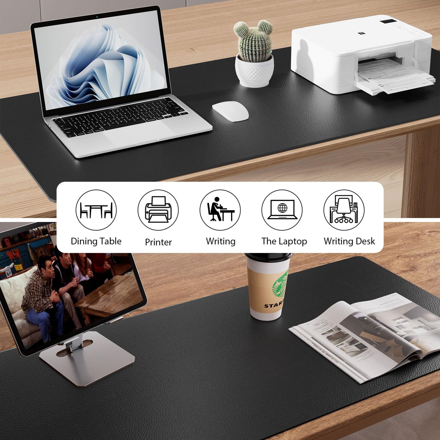 Aothia Faux Leather Desk Mat – Large Mouse Pad, Non-Slip PU Leather Blotter, Waterproof Writing Surface for Office and Home (Black, 47.2" x 23.6")