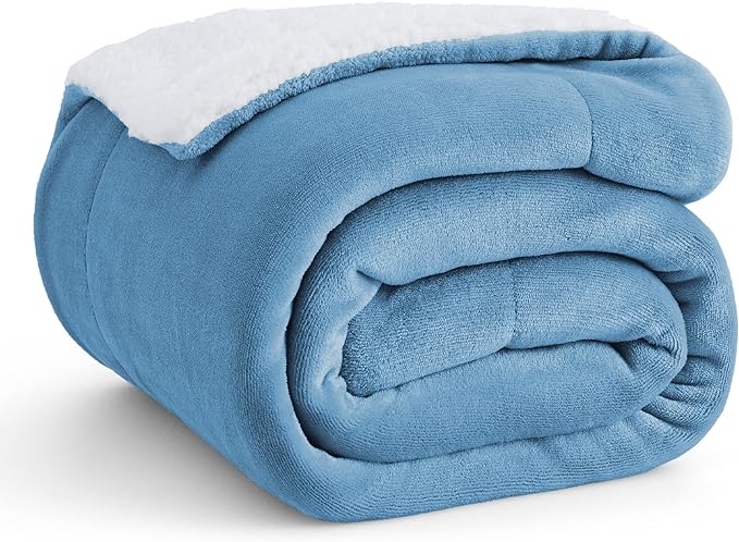 Bedsure GentleSoft Sherpa Fleece Throw Blanket for Couch - Thick and Warm Throw for Men, Soft Fuzzy Plush Blanket for Winter, Washed Blue, 50x60 Inches