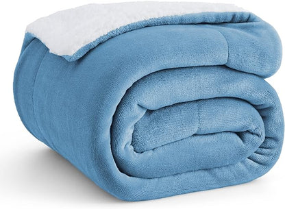 Bedsure GentleSoft Sherpa Fleece Throw Blanket for Couch - Thick and Warm Throw for Men, Soft Fuzzy Plush Blanket for Winter, Washed Blue, 50x60 Inches