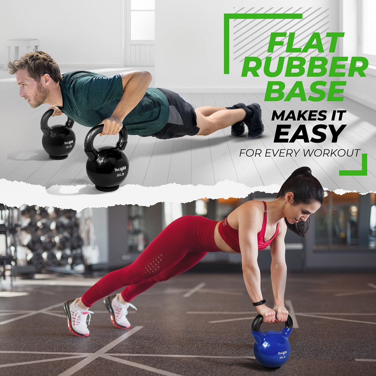 Yes4All Kettlebells Rubber Base, Kettlebell Set for Women, Strength Training Kettlebells Weights (10-65 lbs)