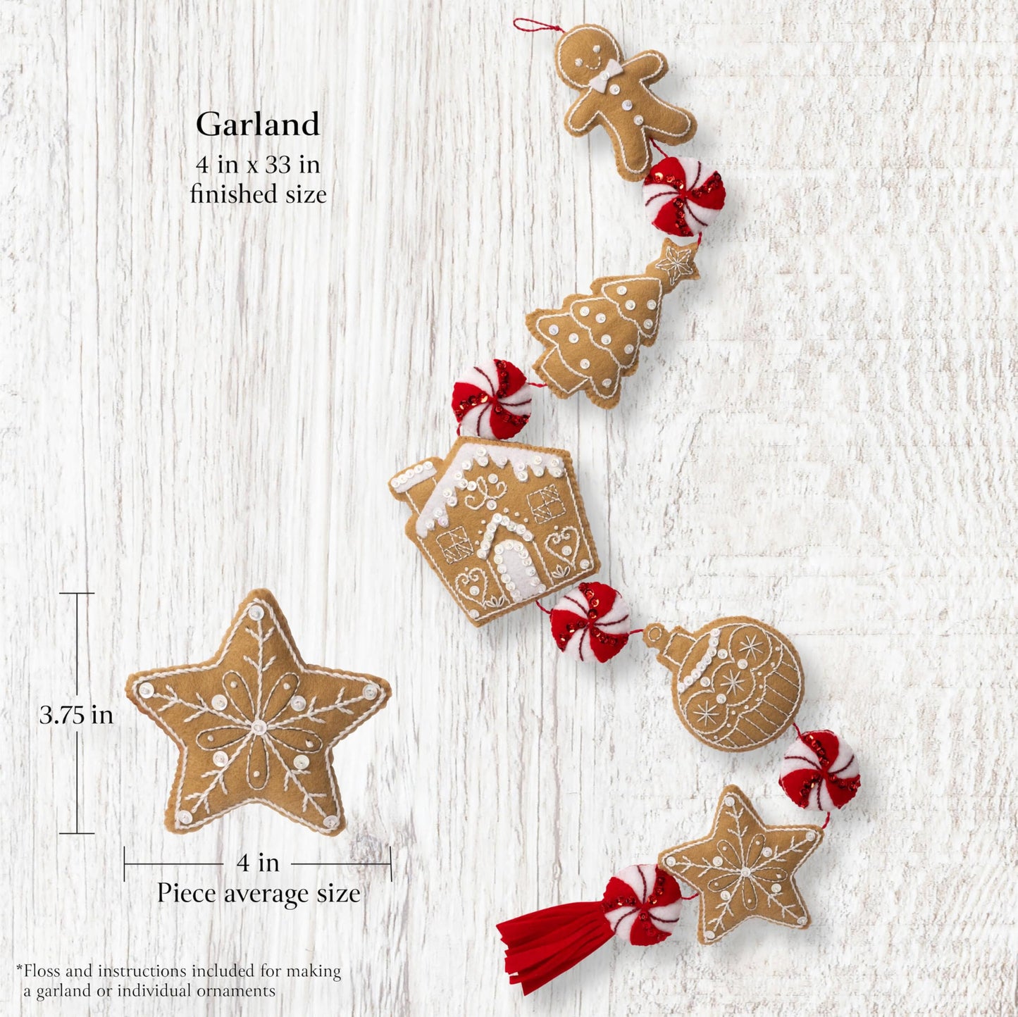 Bucilla Felt Garland Making Kit, Gingerbread Treats, Perfect for DIY Arts and Crafts Projects