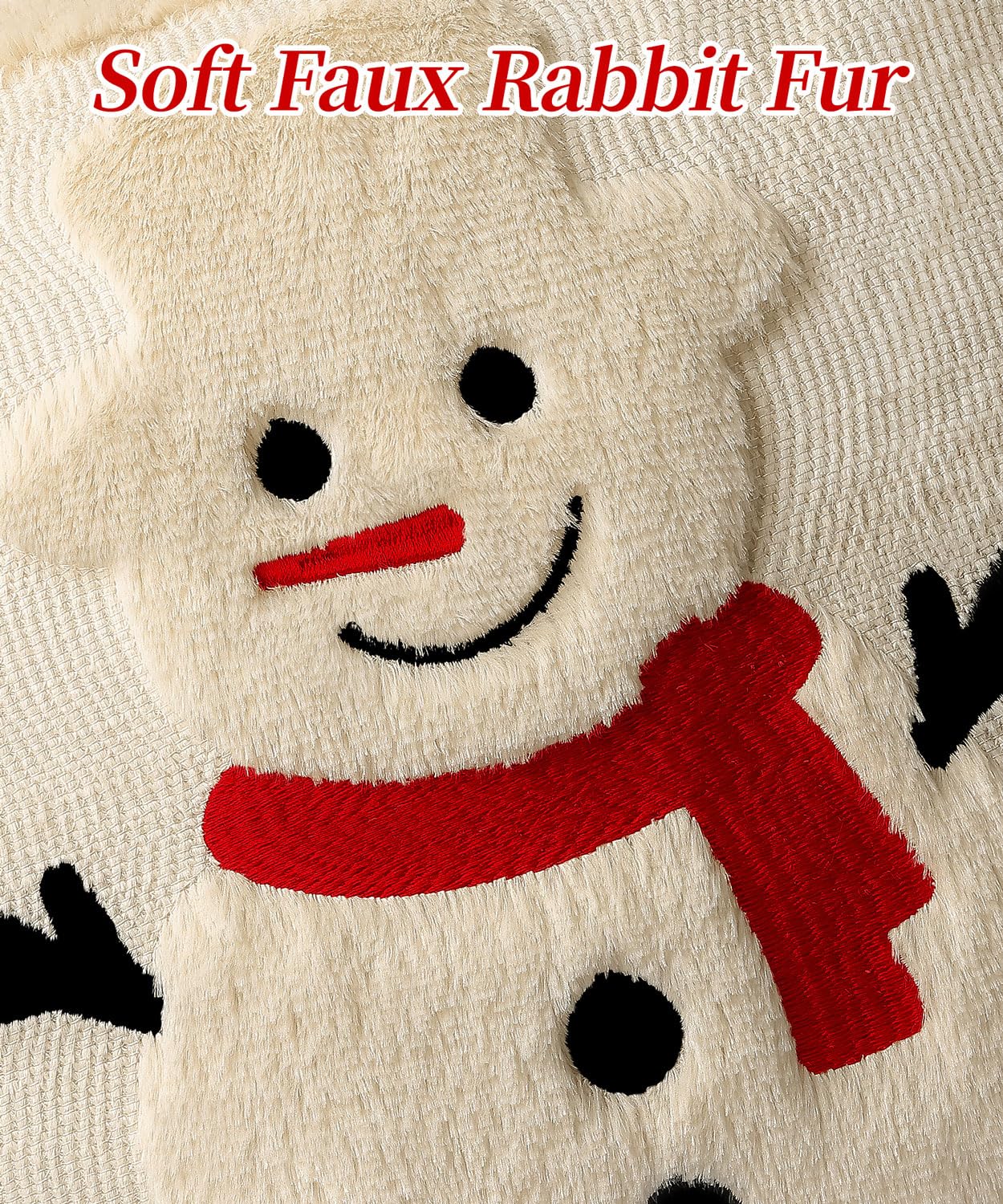 SEGXCFL Christmas Pillow Covers Set of 2 Soft Plush Faux Fur Pillow Cases 3D Embroidered Decorative Couch Cover Home Decor Christmas Throw Pillow Covers 18x18,Beige Snowman