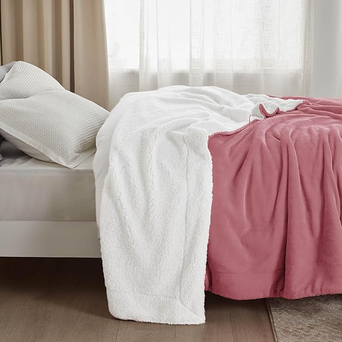 Bedsure GentleSoft Sherpa Fleece Blankets King Size for Bed - Thick and Warm Throw for Women, Soft Fuzzy Plush King Blanket for Winter, Dusty Rose, 108x90 Inches