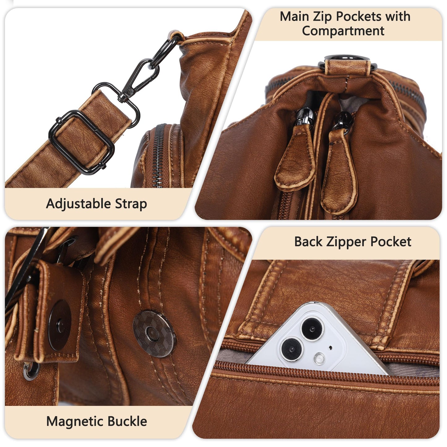 Angel Kiss Hobo Bags for Women Vegan Leather Shoulder Purses and Handbags Ladies Roomy Tote Bags Purse with Crossbody Strap,Brown