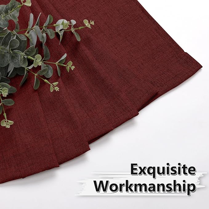 Tollpiz Short Linen Curtain Bedroom Rod Pocket Semi Sheer Curtains Burlap Light Filtering Thick Linen Drape for Living Room, 38 x 54 inches Long, Burgundy Red, Set of 2 Panels