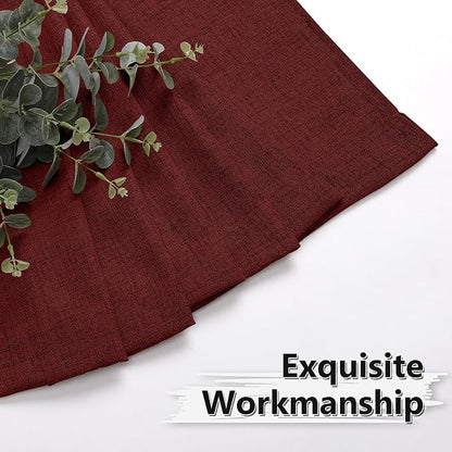 Tollpiz Short Linen Tier Curtains Rod Pocket Semi Sheer Half Kitchen Curtain Burlap Light Filtering Thick Linen Drapes for Bathroom, 30 x 24 inches Long, Burgundy Red, Set of 2 Panels