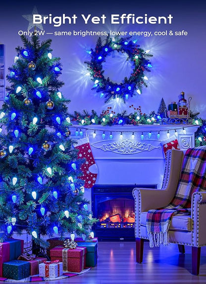 C9 Christmas Outdoor Lights, 72 FT 110 LED C9 String Lights, 8 Modes & Timer Extendable Waterproof for Christmas Tree Indoor Outdoor Roofline Patio Outside Backyard Holiday Xmas Decor, Blue White